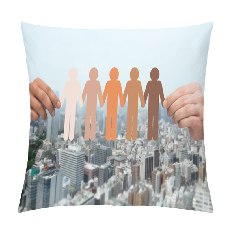 Personality  Hands With People Pictogram Over City Background Pillow Covers