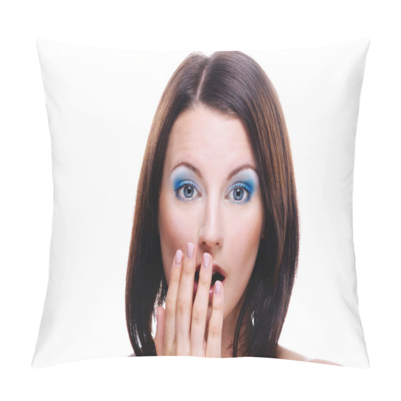 Personality  Portrait Of Young Amazed Woman Pillow Covers