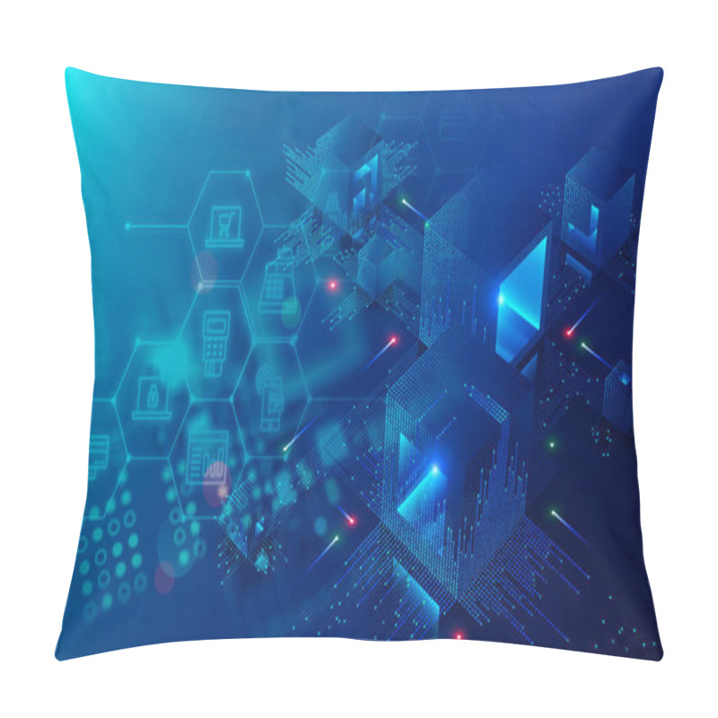 Personality  Blockchain Cubes Connecting Data, Internet Icons, Connectivity Concept Pillow Covers