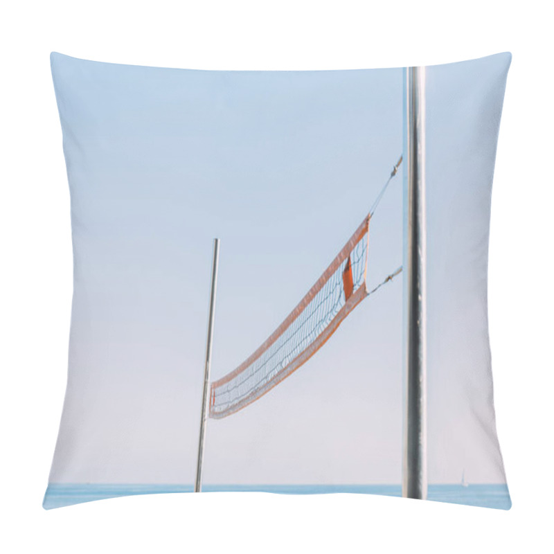 Personality  Beach Volleyball Net On Blue Sky Background, Barcelona, Spain Pillow Covers