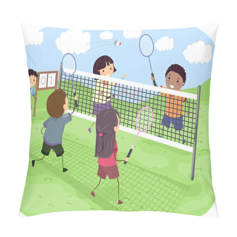 Personality  Kids Playing Badminton Pillow Covers