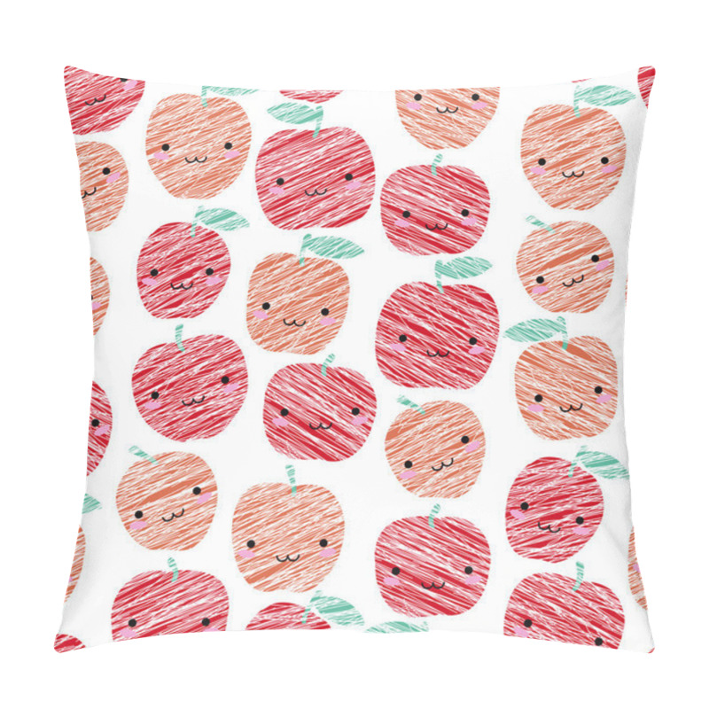 Personality  Smiling Apples Background. Seamless Pattern With Scratched Apples. Pillow Covers