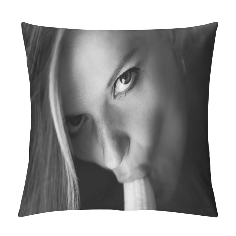 Personality  A Young Girl Erotically Licks And Sucks A Banana And Looks Into Her Eyes. Imitates Oral Sex Pillow Covers