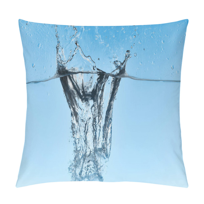 Personality  Clear Water With Falling Ice Cubes And Splash On Blue Background Pillow Covers