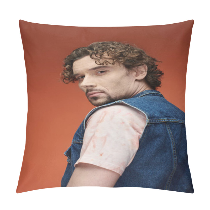 Personality  A Charismatic Man Captures Emotions In Front Of A Vivid Backdrop. Pillow Covers