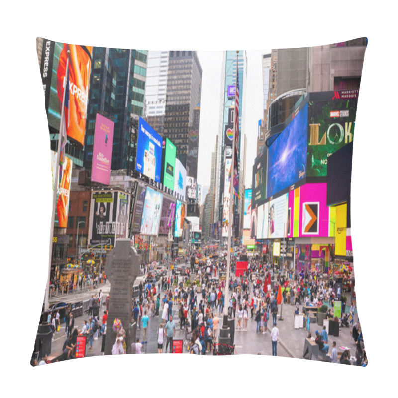 Personality  New York City - June 12, 2021:  View Of Crowd Of People Visiting And Colorful Bright Lights Seen From Times Square In Midtown Manhattan On A Saturday Evening.  Pillow Covers