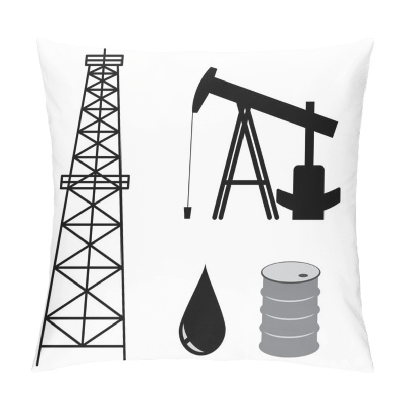 Personality  Oil Derrick With Pump And Barrel - Vector Set Pillow Covers