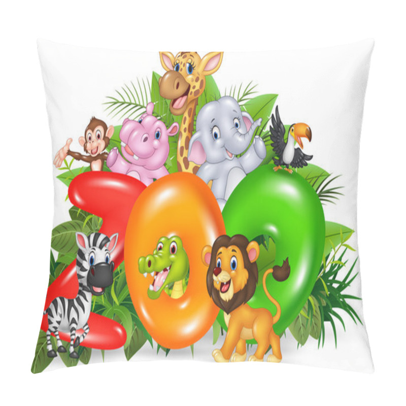 Personality  Illustration Of Word Zoo With Cartoon Wild Animal Pillow Covers