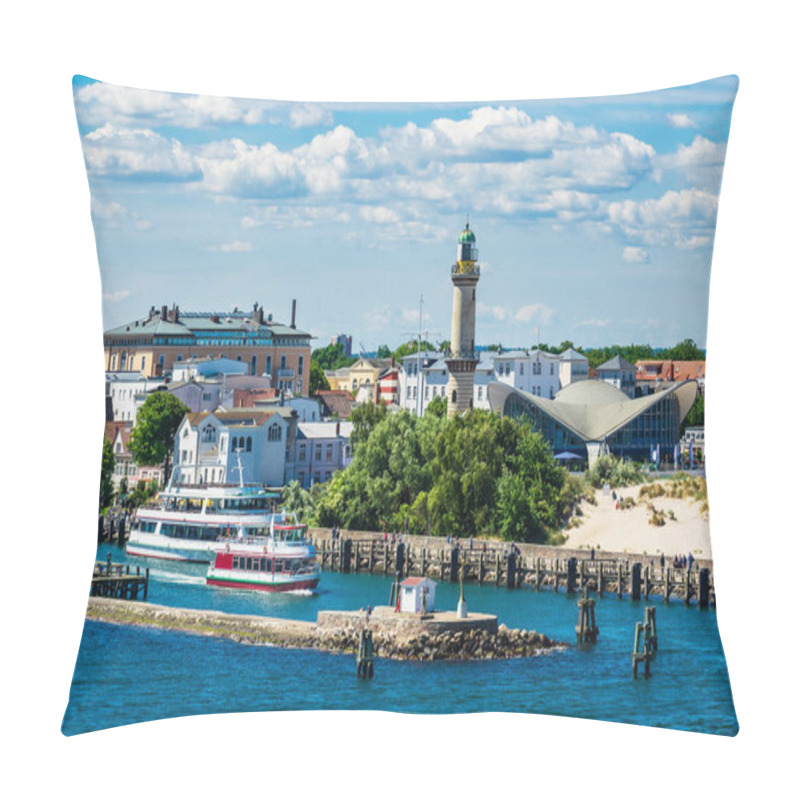 Personality  View To The Lighthouse In Warnemuende, Germany. Pillow Covers