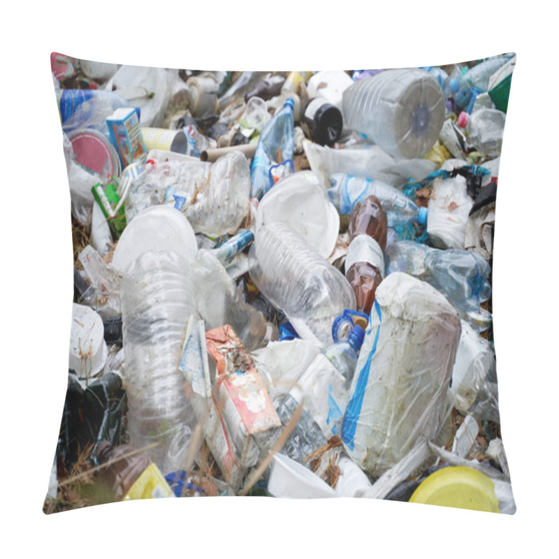 Personality  Photo Of Lot Of Rubbish With Plastic Bottles On Street Pillow Covers