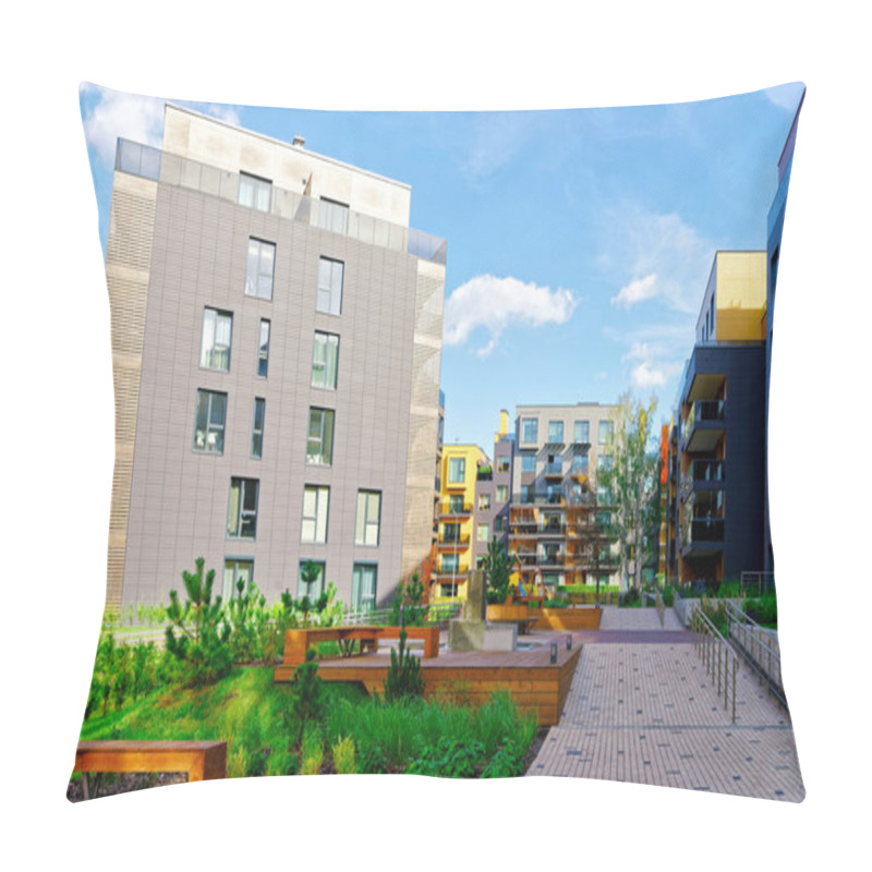 Personality  Benches At Modern European Complex Of Residential Buildings Reflex Pillow Covers