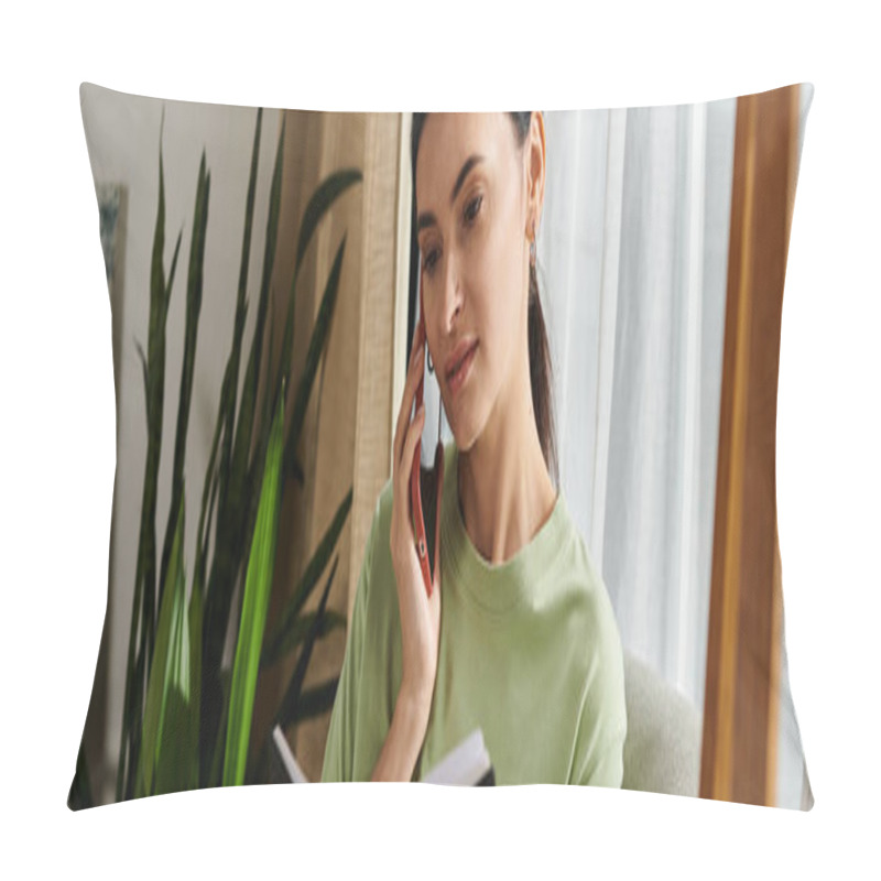 Personality  Woman Talking On Cell Phone While Holding A Book. Pillow Covers