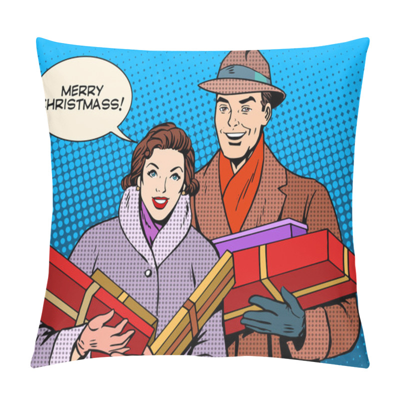 Personality  Merry Christmas Man And Woman With Holiday Shopping Pillow Covers