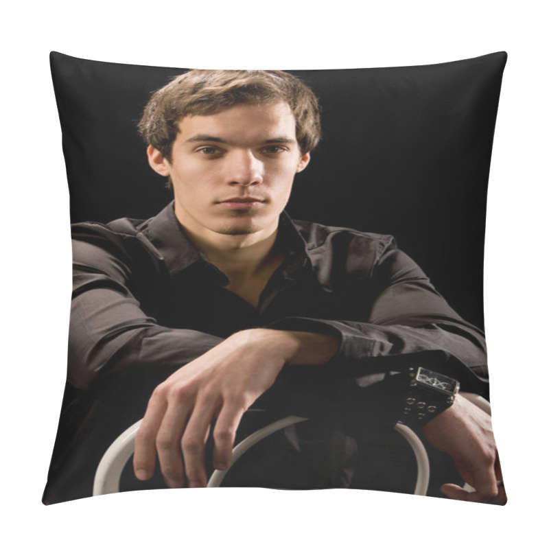 Personality  Young Man Sitting On Chair With Crossed Hands Pillow Covers