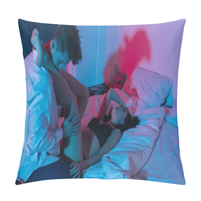 Personality  Man Kissing Legs Of Girlfriend In Bed Pillow Covers