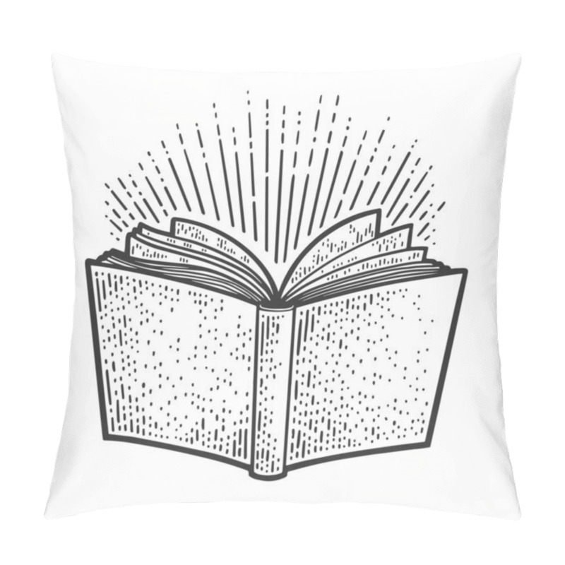 Personality  Book And Light Rays Sketch Engraving Vector Illustration. T-shirt Apparel Print Design. Scratch Board Imitation. Black And White Hand Drawn Image. Pillow Covers