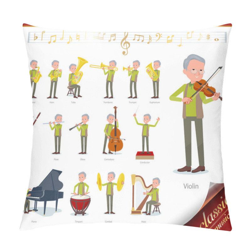 Personality  A Set Of Old Man On Classical Music Performances.There Are Actions To Play Various Instruments Such As String Instruments And Wind Instruments.It's Vector Art So It's Easy To Edit. Pillow Covers