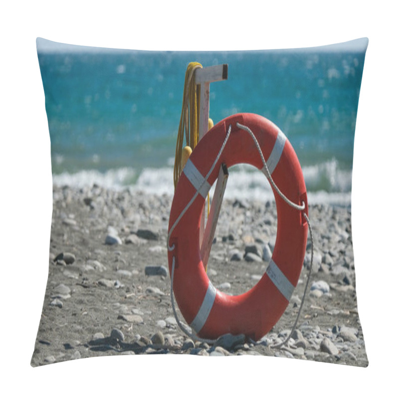 Personality  Orange Lifebuoy On The Beach. Safety On The Water. Salvation. Coast Guard. Rescuer. Drowning. Pillow Covers