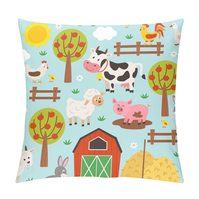 Personality  Seamless Pattern With Pets In The Barnyard  - Vector Illustration, Eps     Pillow Covers