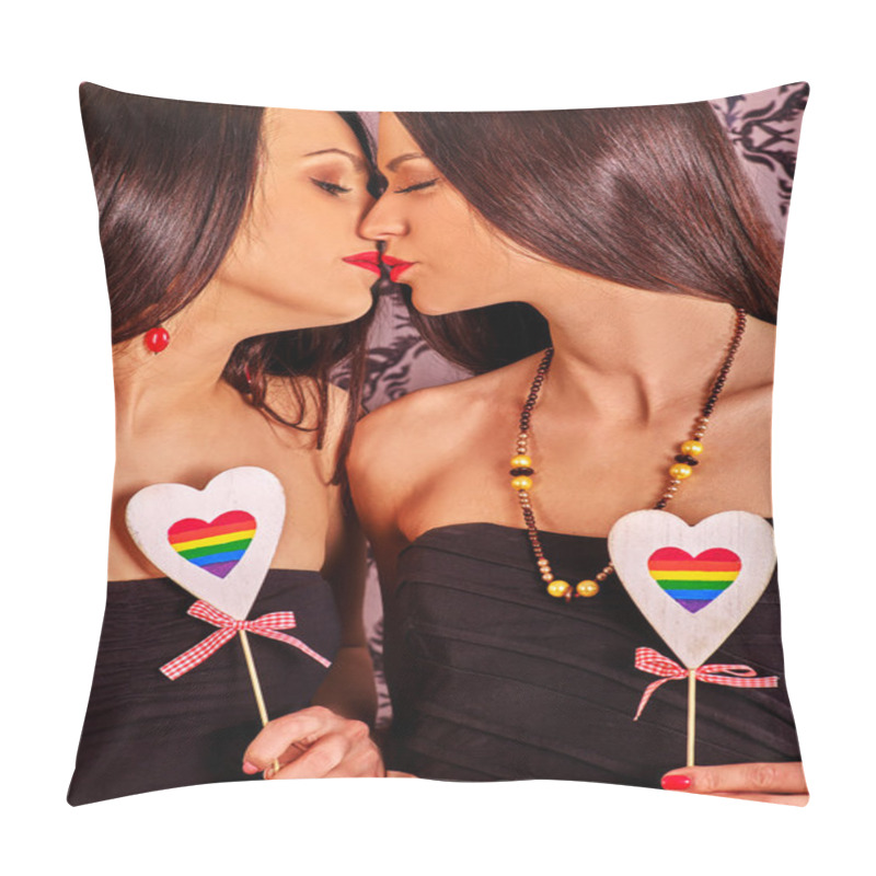 Personality  Lesbian Women With Heart  Kissing In Erotic Foreplay Game Pillow Covers