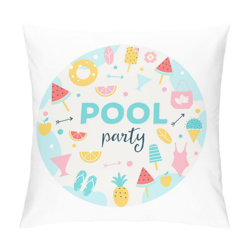 Personality  Summer Pool Or Beach Party Round Sign. Poster, Flyer Or Invitation Card Vector Design Pillow Covers