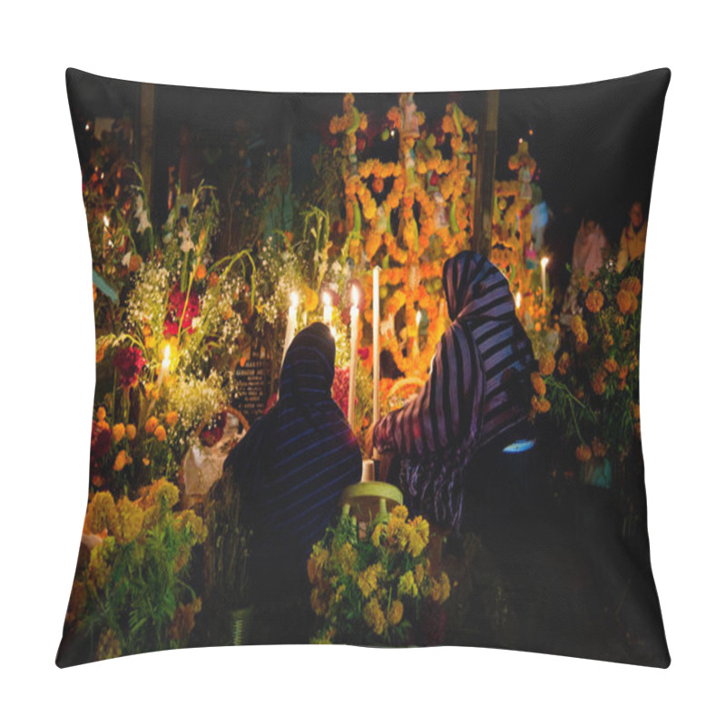 Personality  Old Women Watching Over The Dead On The Day Of The Dead, With Candles And Flowers Pillow Covers