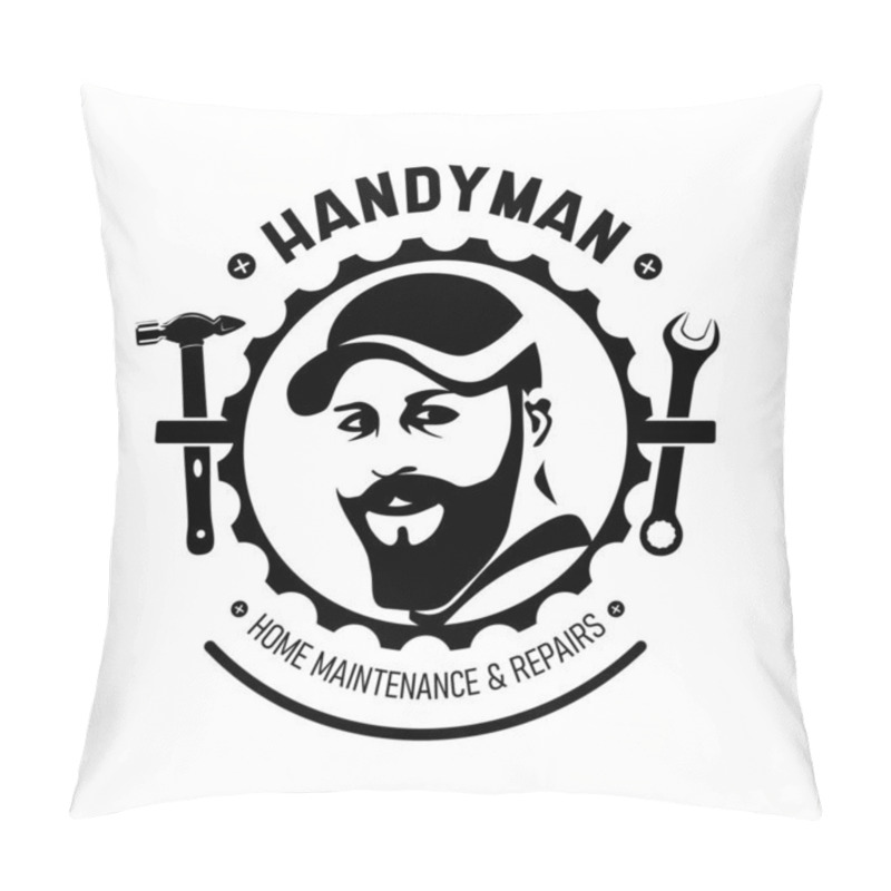 Personality  Handyman Icon, Emblem And Design Elements. Carpentry, Plumbing And Repairs Related Vector Vintage Illustration. Silhouettes Of Tools. Pillow Covers