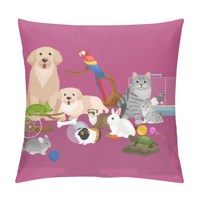 Personality  Home Pets Set, Cat Dog Parrot Goldfish Hamster, Domesticated Animals Pillow Covers