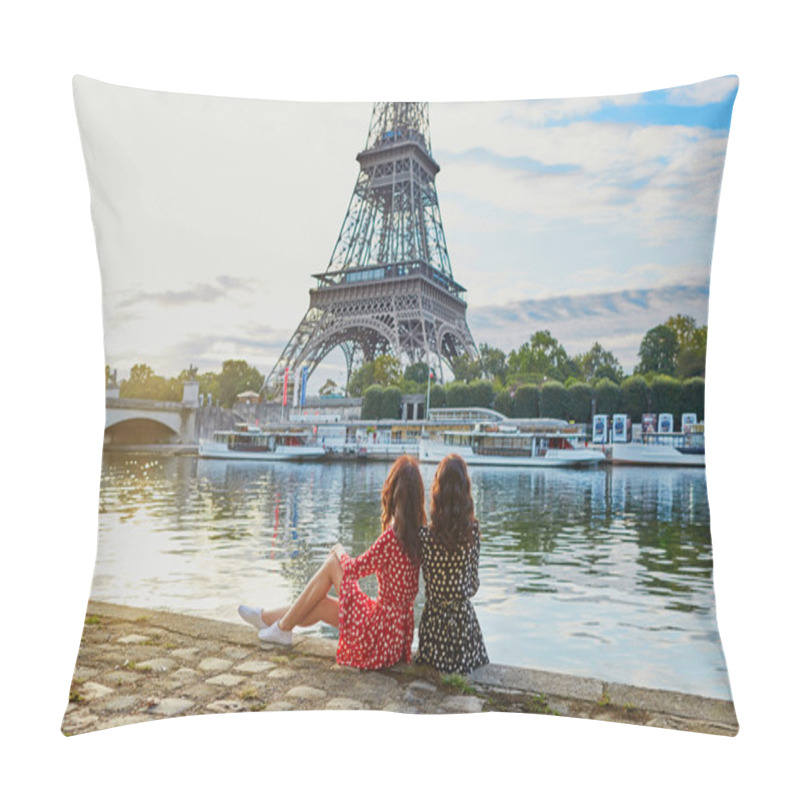 Personality  Beautiful Twin Sisters Near The Eiffel Tower In Paris, France Pillow Covers