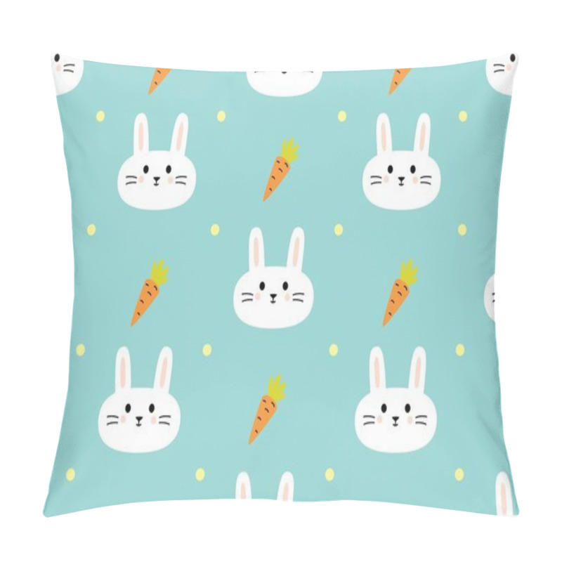 Personality  Seamless Pattern With Cute Rabbits And Carrots On Blue.  Pillow Covers