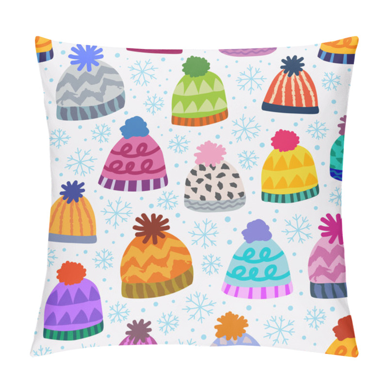 Personality  Seamless Winter Pattern With Caps And Snowflakes Pillow Covers