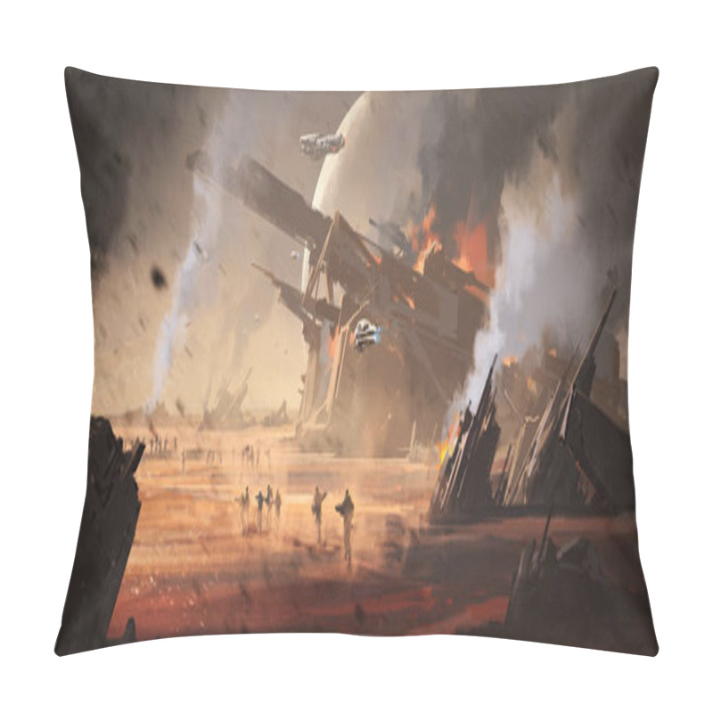 Personality  Fierce War On Alien Ruins, 3D Illustration. Pillow Covers