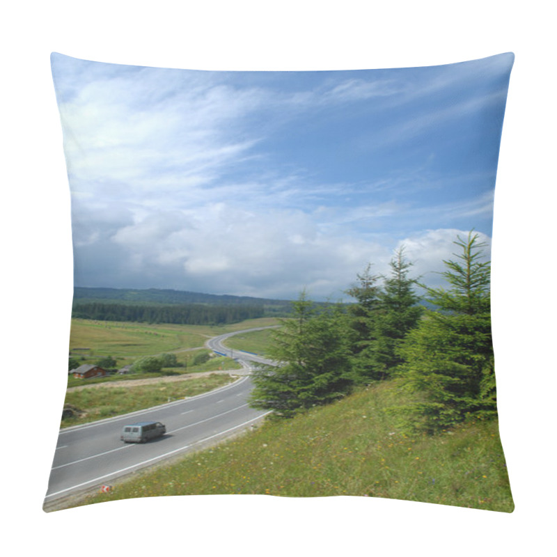 Personality  Road With Car In Countryside Pillow Covers