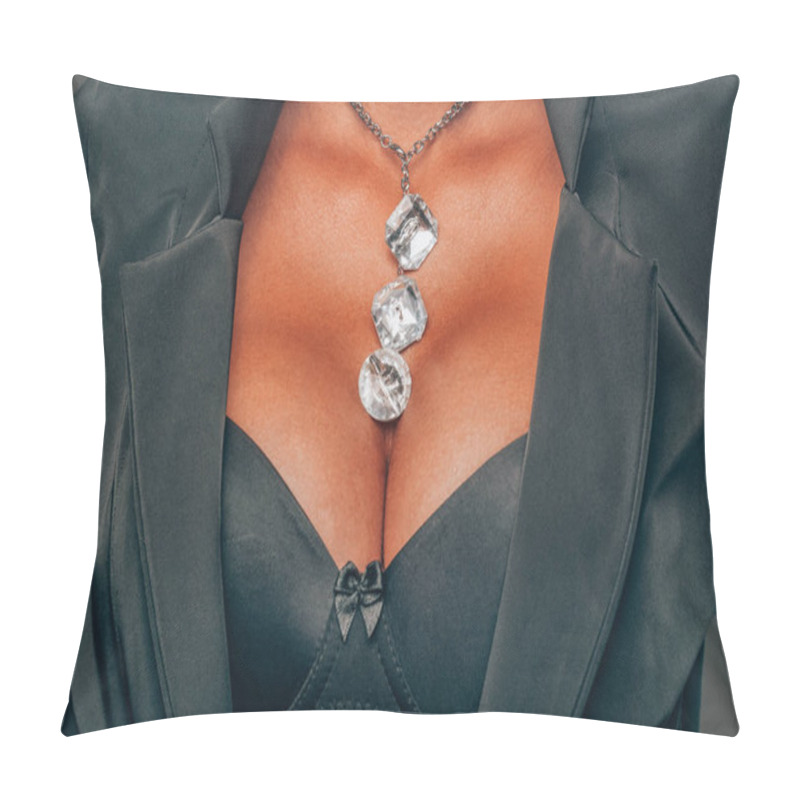 Personality  Woman With Big Tanned Breasts And Jewelry On Neck Pillow Covers