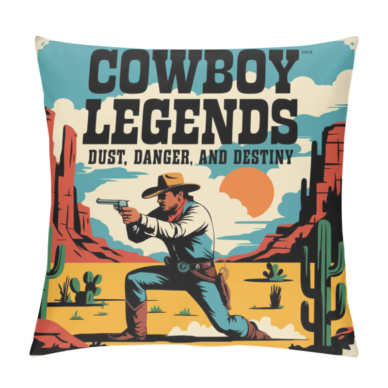 Personality  Cowboy Legends Logo With Gunslinger And Desert Scenery Pillow Covers