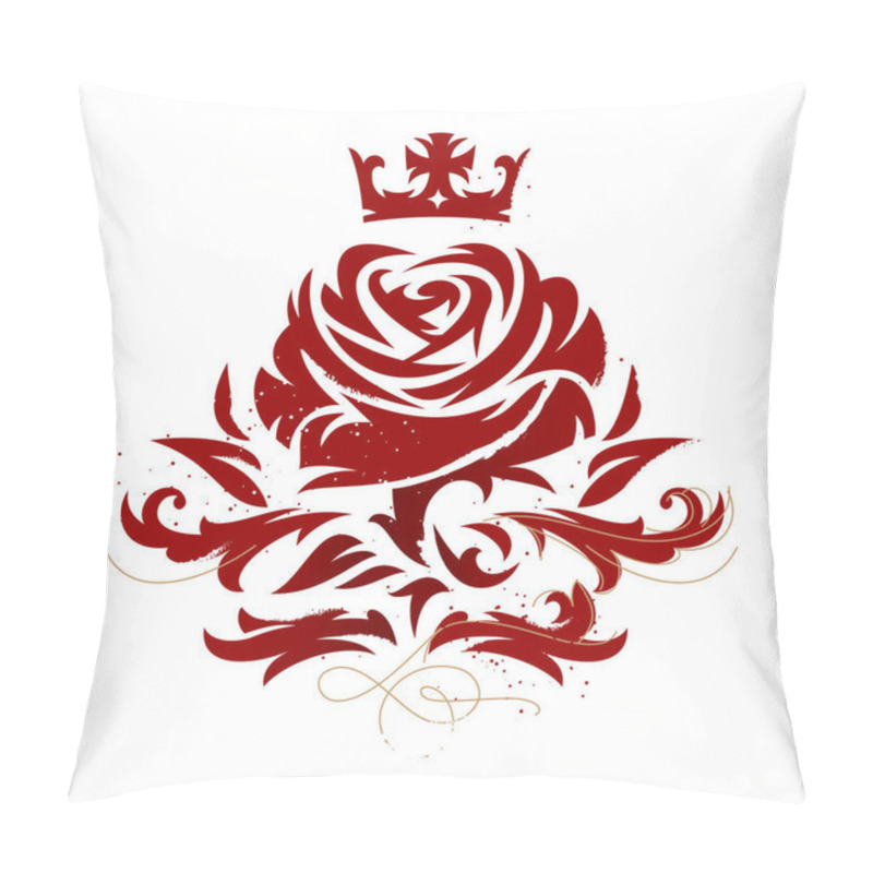 Personality  Red Crowned Rose, Stylized Symbol With Stencil Effect Pillow Covers