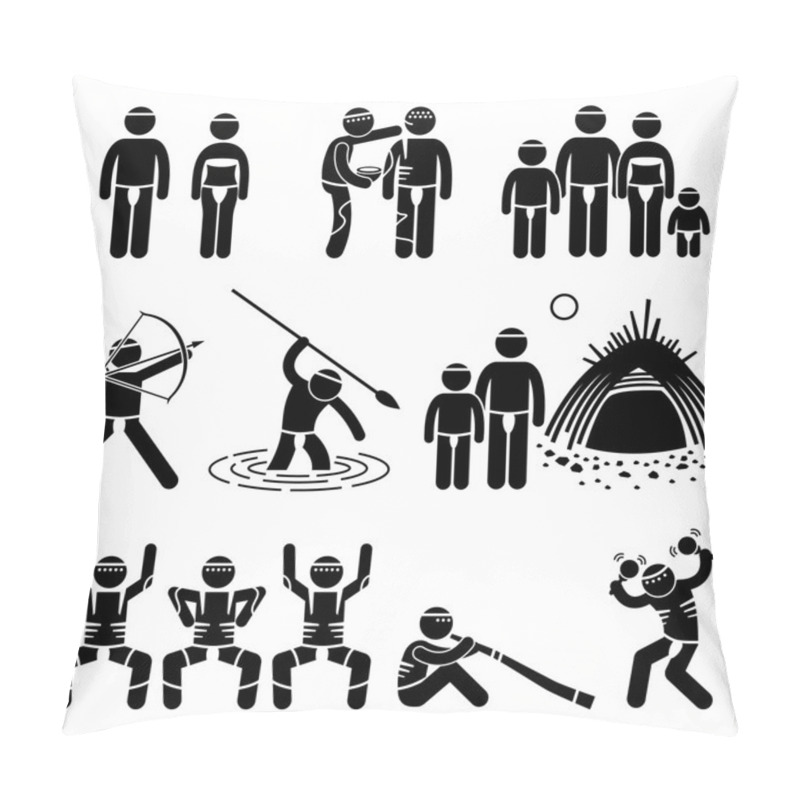 Personality  Tribe Native Indigenous Aboriginal People Culture And Tradition Stick Figure Pictogram Icons Pillow Covers