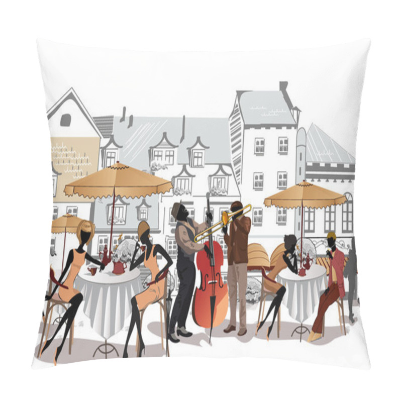 Personality  Series Of Sketches Of Beautiful Old City Views With Cafes Pillow Covers