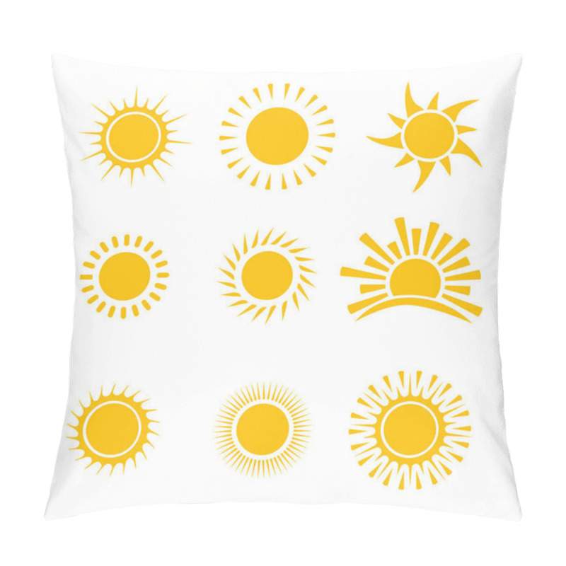 Personality  Sun Icon Vector Set. Flat Design. Collection Of Sun Stars. Logo Or Weather Icon. Pillow Covers