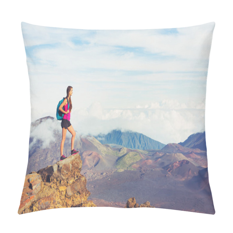 Personality  Woman Hiker In The Mountains Enjoying The Outdoors Pillow Covers