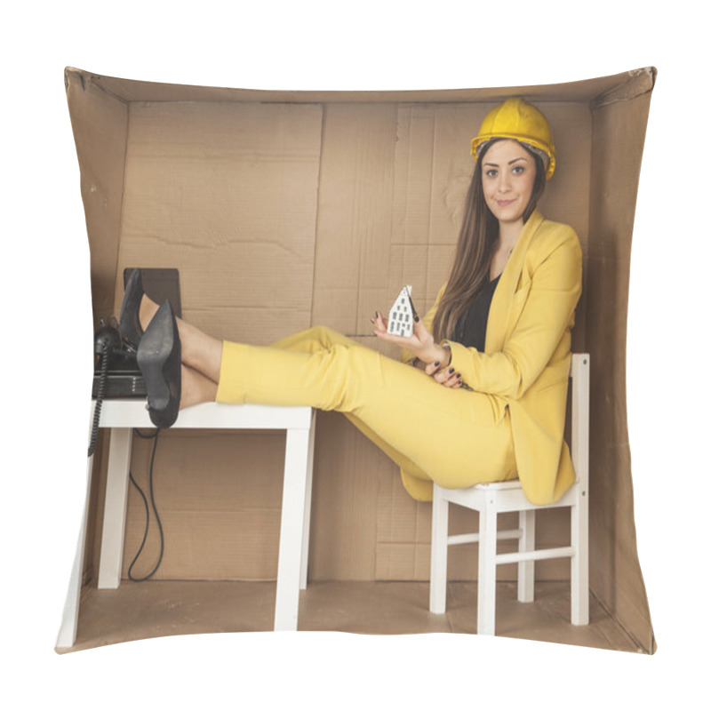 Personality  Business Woman Holds In His Hands A Model Home For You Pillow Covers