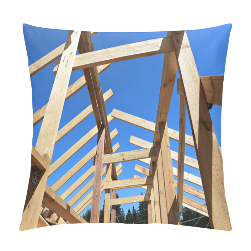 Personality  Installation Of Wooden Beams At Construction The Roof Truss Syst Pillow Covers