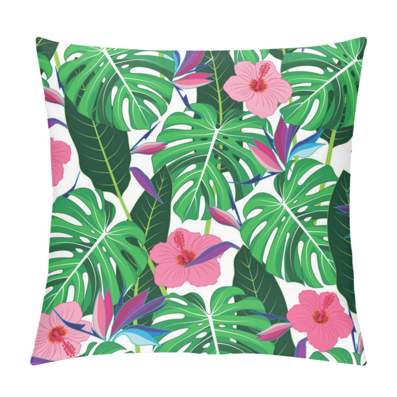 Personality  Raster Illustration. Tropical Leaves And Flowers Seamless Repeat Pattern. Pillow Covers