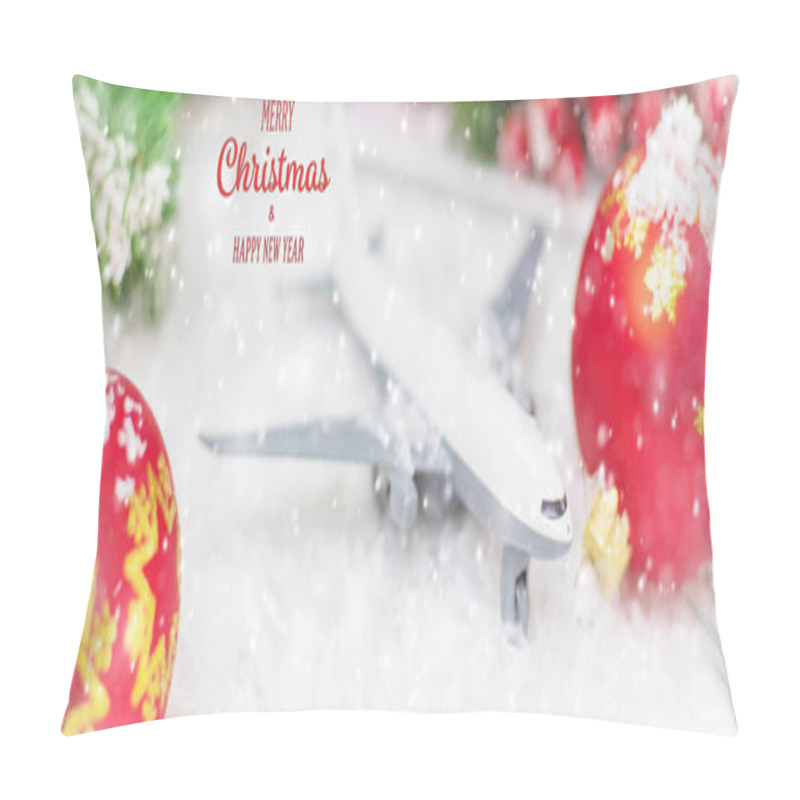 Personality  Travel For Christmas. Airplane With Christmas Decor. Selective Focus. Pillow Covers