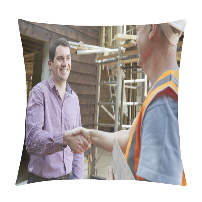 Personality  Customer Shaking Hands With Builder Pillow Covers