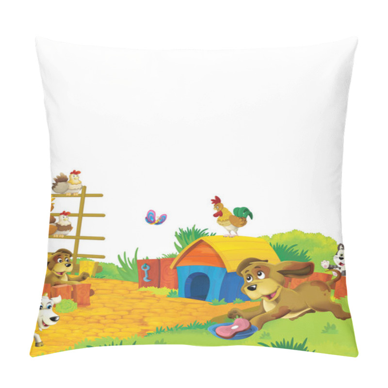 Personality  Cartoon Scene With Different Animals On A Farm Having Fun On White Background - Illustration For Children Pillow Covers