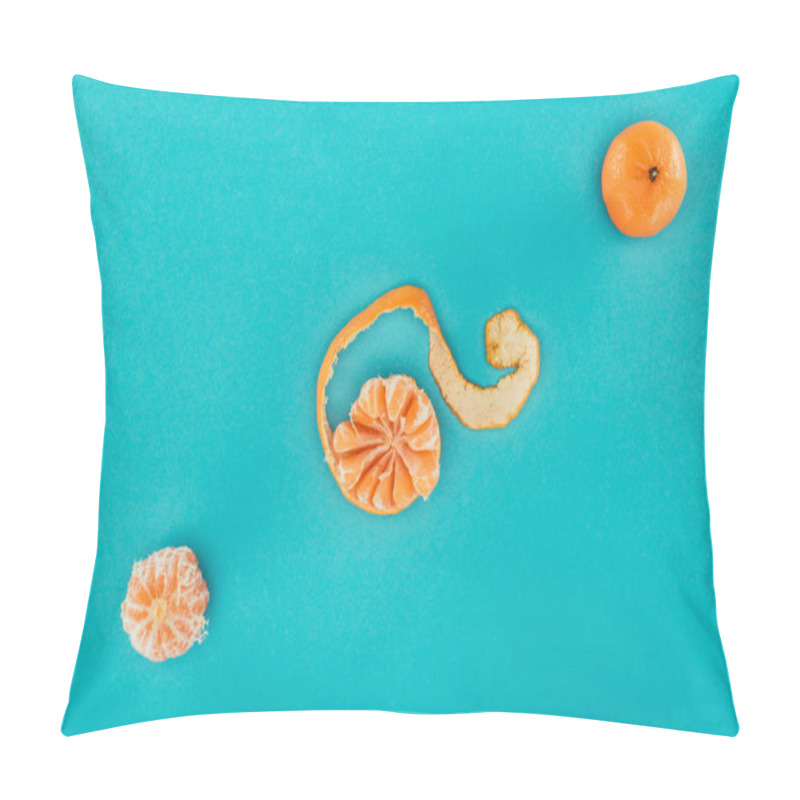 Personality  Flat Lay With Arranged Ripe Tangerines Isolated On Blue Pillow Covers