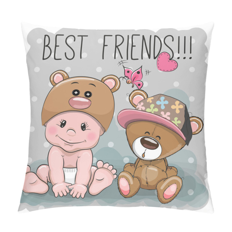 Personality  Cute Cartoon Baby And Teddy Bear Pillow Covers