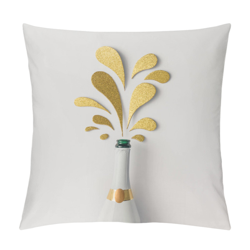 Personality  Champagne Bottle With Golden Glittering Splashes Pillow Covers