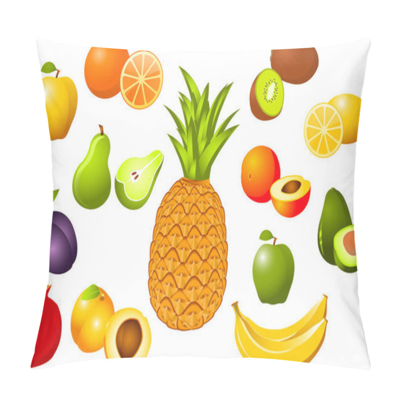 Personality  Set Of Various Exotic Fruits Isolated On White Background Pillow Covers